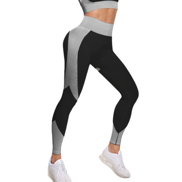 Silver & Black High-Waisted Activewear Set Leggings - Picture 3 of 3